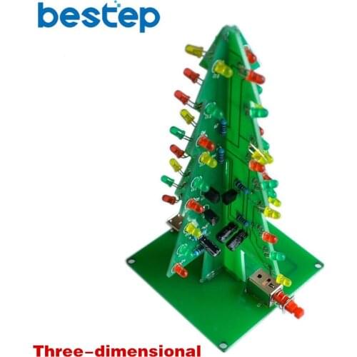 Three-Dimensional 3D Christmas Tree LED DIY Kit Red/Green/Yellow RGB LED Flash Circuit Kit Electronic Fun Suite