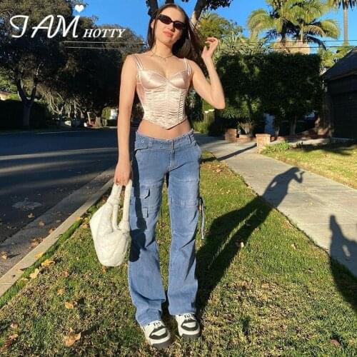 Pockets Belt Patched Street Style Fashion Jeans Women High Waist Baggy Oversize Denim y2k Pants Vintage Mom Trousers Iamhotty