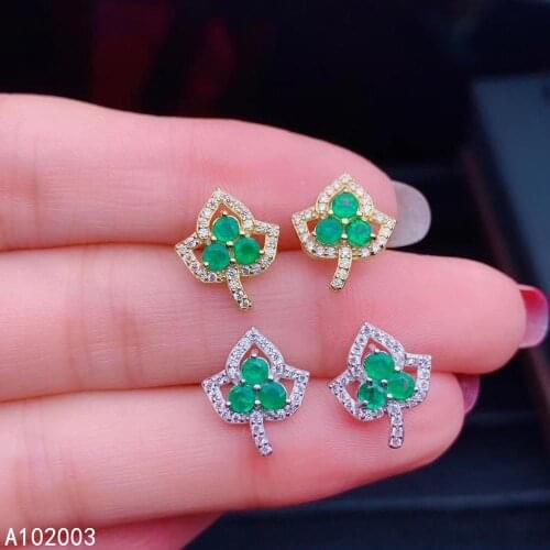KJJEAXCMY Fine Jewelry 925 sterling silver inlaid natural Emerald female earrings Ear studs fashion support detection