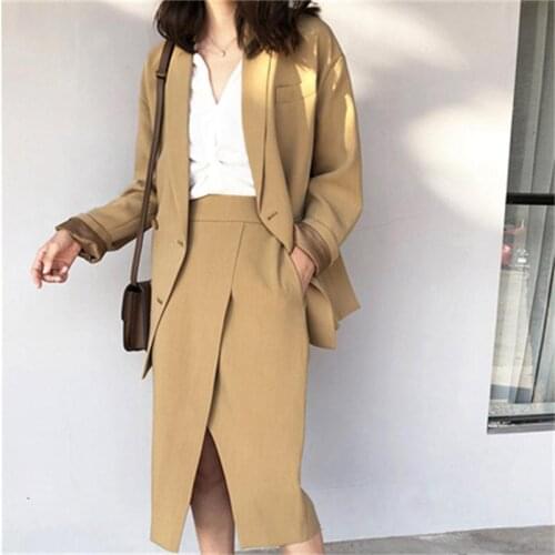 Fashion skirt Suit Women summer New High end Temperament yellow Loose Casual Business suit + skirt Two-Piece Suit women