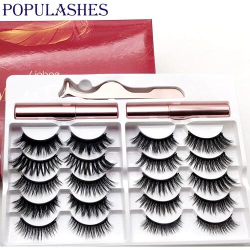 10 Pairs Mink Magnetic False Eyelashes Set Tweezers and Waterproof Eyeliner Kit Wholesale 3d Magnet Eye Lash Mix Styles Vendors