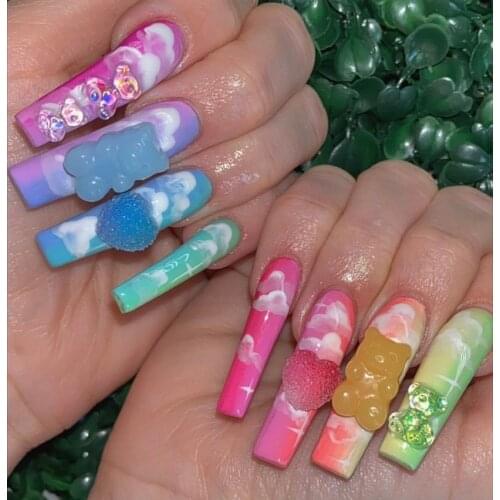 10pcs 3D Cartoon Crystal Bear Nail Art Rhinestone Accessories Crystal Gems Manicure Candy Color Bear Nail Art Decorations