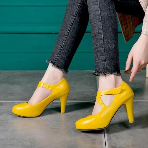 2020 Sexy Mary Janes New Women OL high heels Black Flock Women Pumps Female Platform Winter Thick with Autumn Round Single Shoes