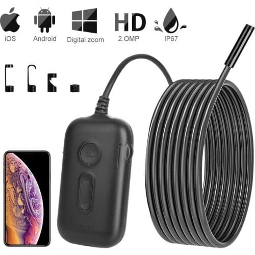 3X Zoom 1920*1080 HD Wireless Inspection Camera 2.0MP 5.5mm WiFi Borescope Semi-Rigid Snake Camera for Android & iOS iPhone