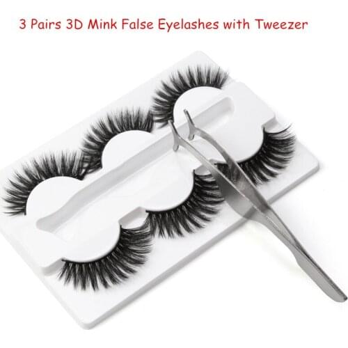 3 Pairs 3D Mink False Eyelashes with Tweezer Crisscross Natural Long Makeup Full Strip Eyelash Fluffy Mink Fake Lashes Faux Cils