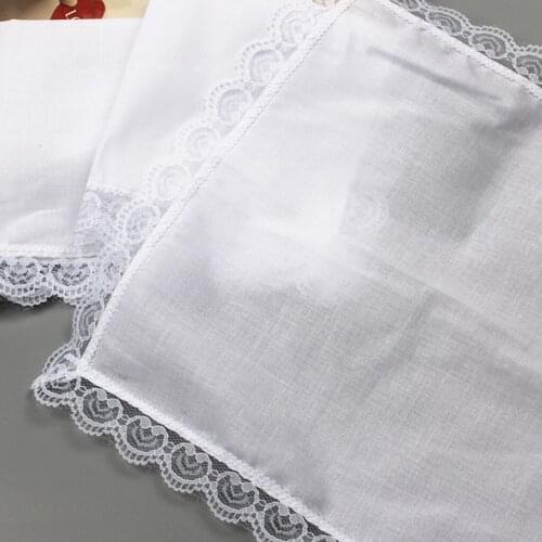 5x 100% Cotton Handkerchiefs Embroidered Lace Handkerchief White Handkerchief