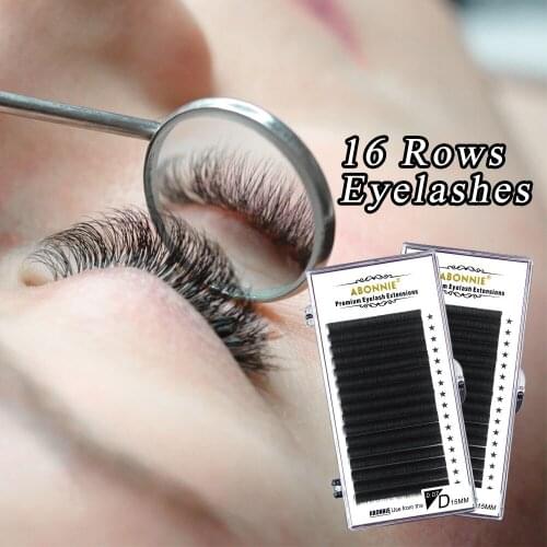 Abonnie 8-18mm 16Rows C/D Curl Individual Eyelash Extension Deep Black Lash Extension Korean Volume Trays