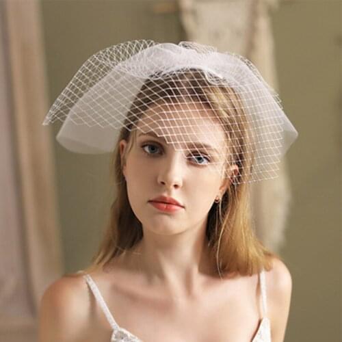 White Headband Veils Double Short Bridal Fishnet Veil Simple Comb Veil For Wedding Bridal Cocktail Headwear Hair Accessories