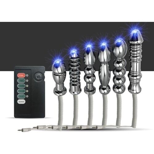 Bi-polar electro shock Vaginal tight Huge Butt Plug Metal Anal beads Prostate Electrical box Stimulation,G spot medical Sex Toy