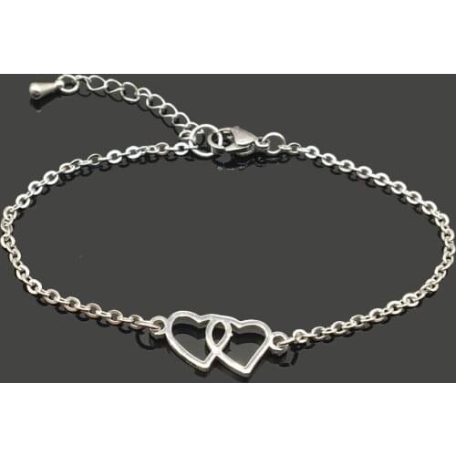 Love in Love Charm Stainless Steel Chain Bracelet High Quality Stainless Steel Double LovePendant Chain Bracelet For Women Girl