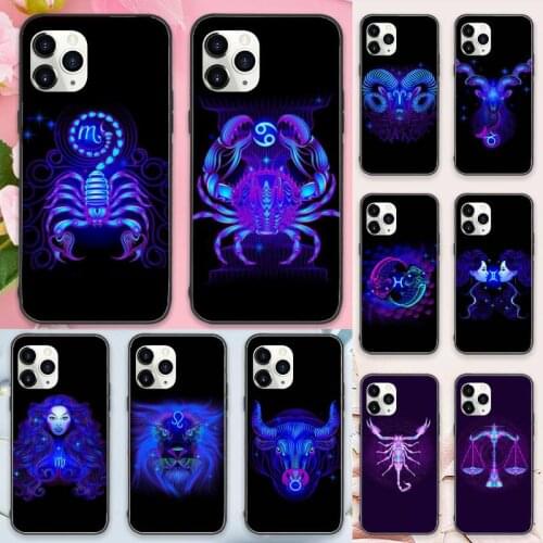 Zodiac Sign purplr art pattern Phone Cases for iPhone 11 12 pro XS MAX 8 7 6 6S Plus X 5S SE 2020 XR Luxury brand shell