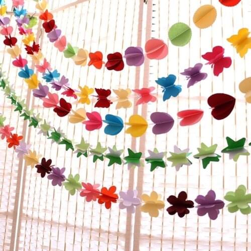 180cm 3D Colorful Banners Star Heart Round Flower Butterfly Shape Hanging Paper Wedding Party Birthday Decoration Floral String