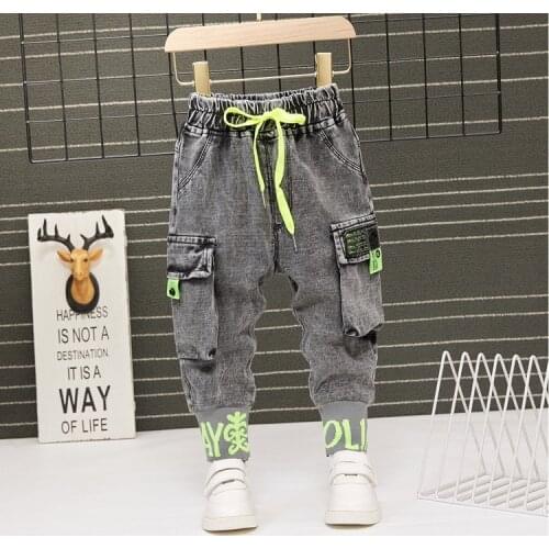Baby Boys Girls Jeans Pants New 2021 Children Trousers 1-9Yrs Boys Girls Jeans Boys Casual Pants Letter Cartoon Jeans For Kids