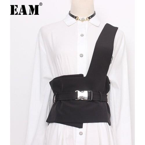 [EAM] Black Strapless Split Joint Buckle Wide Temperament Belt Personality Women New Fashion Tide All-match Spring 2021 1N949