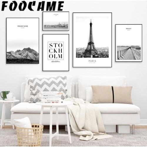 FOOCAME Nordic Posters and Print Natural Scenery Eiffel Tower Wall Art Canvas Painting Landscape Decoration Pictures Living Room