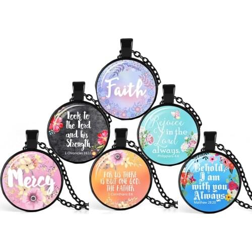 Christian Bible Verse Black Necklace Glass Cabochon Fashion Jewelry Motivational Quote Pendant Necklace Faith Hope Gift 2019