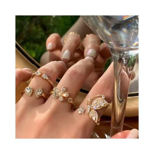 Exquisite Stackable Ring Cute Butterfly Flower Blooming Adjustable Size Zircon Wedding Engagement Ring for Women Jewelry