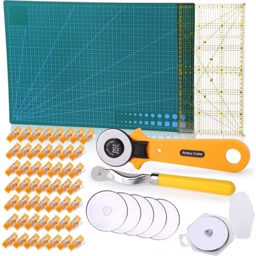 KAOBUY 45mm Rotary Cutter Set With Tracing Wheel, A3 Self Healing Cutting Mat, Acrylic Ruler, Replacement Blades And Sewing Clip