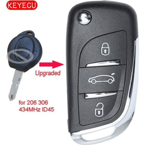 Keyecu Upgraded Flip Remote Control Fob 434MHz ID45 Chip for Peugeot 206 306 from 1998 Uncut Blade Car Key