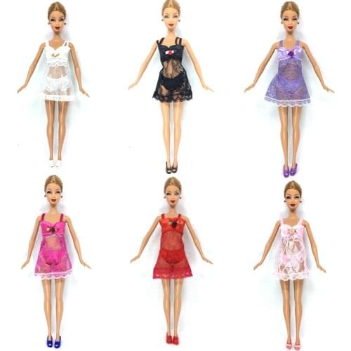 NK 6 Set Doll Colourful Pajamas Gown Underwear Lingerie Bra Lace Dress Clothes for Barbie Dolls Christmas Kids Gift