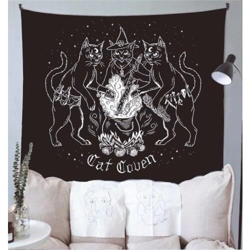 Cat Mysterious Divination Witchcraft Tapestry Wall Hanging Tapestries Baphomet Occult Home Wall Black Cool Decor Cat Coven