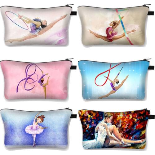 Gymnastics Art Cosmetic Bag Women Makeup Bags Ballet Dancer Beauty Make Up Organizer Box Girls Cosmetic Case Lipstick Holder Bag
