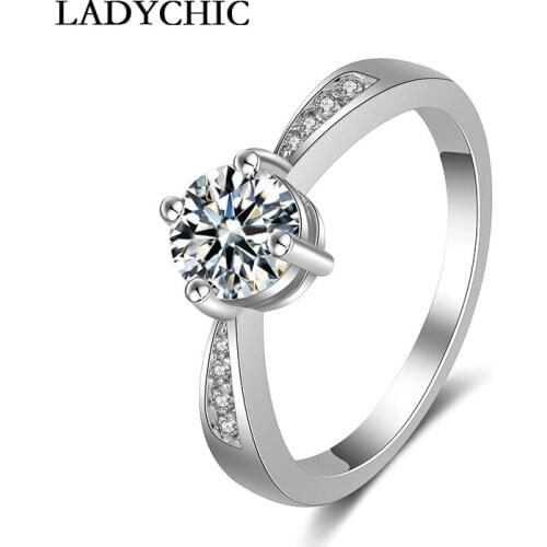 LADYCHIC Classic AAA Cubic Zirconia Engagement Rings for Women Silver Color Wedding Ring 0.5ct Zircon Jewelry Wholesale LR1001