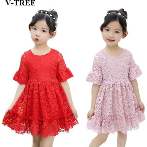 2020 Summer Girls Lace Dress Flare Sleeve Dresses For Kids Teenager Princess Dress Children Party Costume 3-12years