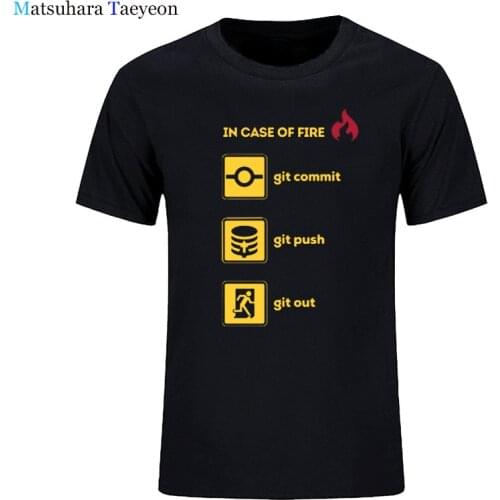 Summer New Fashion T-shirt Man 100% Cotton Top Quality Funny Programmer TShirt- In Case of Fire Git Commit Push Out T Shirts