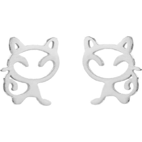 Minimalist Small Stainless Steel Cat Kitty Stud Earings Fashion Hollow Cute Animal Party Bijoux Pendiente Pet Lover Best Gifts