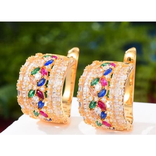 Retro Trendy Cute Shiny Earrings Full Mirco Paved Cubic Zircon Naija Dubai Wedding Ear jewelry High End Jewelry korean fashion