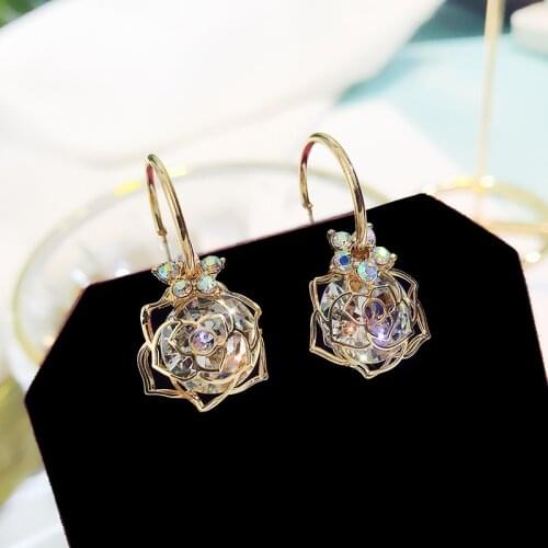 Fashion Multilayer Circles Geometric Drop Earrings Black Round Rhombus Gold Color Rhinestone Earring lady Party Jewelry