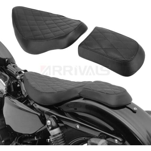 Motorcycle Black Artificial Leather Rough Crafts Diamond Driver Seat+ Rear Passenger Seat For Harley Sportster XL 2010-2016