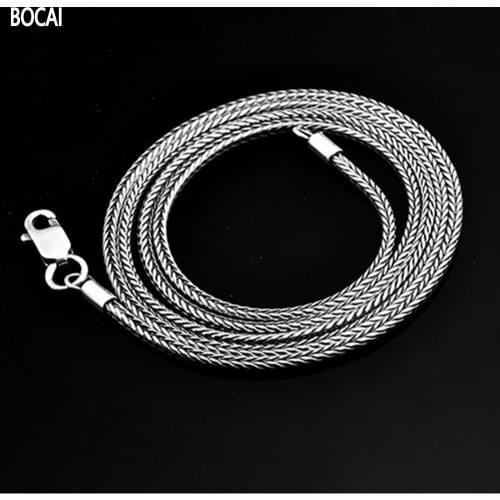 BOCAI New S925 Pure silver 2MM Fox tail necklace mens silver personalized retro snake chain charm man chain