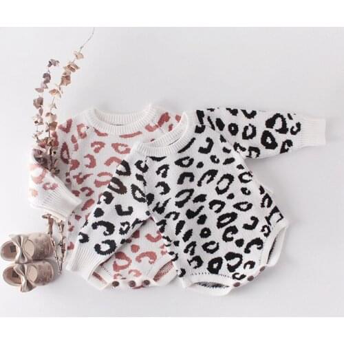 Baby Infants Toddlers Girls Boys Kids Children Long Sleeve Leopard Playsuit Jumpsuit Newest Winter Autumn Knitwear Knit Rompers