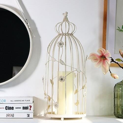 Gentle Times European Style Retro Iron Art Brushed Gold Birdcage Candlestick