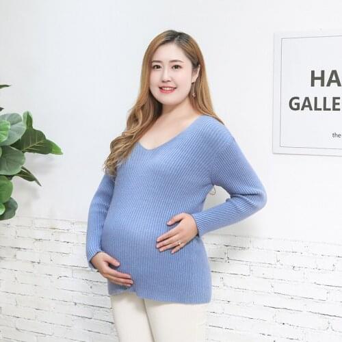 Large size pregnant women solid color sweater maternity bottoming shirt autumn and winter sweater for pregnant women elastic top