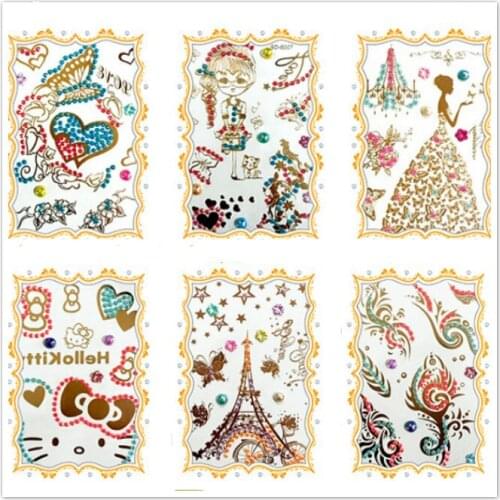 Wholesale Waterproof tattoo Decal Hot Stamping Tattoo Stickers Tattoo With Rhinestone Flash Arm Mobile Bracelet tattoos 500pcs