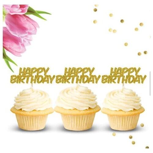 Custom color glitter Happy Birthday birthday cupcake toppers baptism Christening party decoration doughnut food toothpicks
