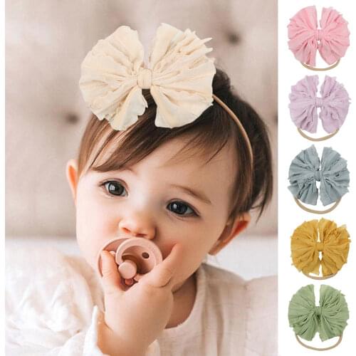 Cute Bow Baby Nylon Headband Soft Lace Girls Hair Bands Fashion Newborn Princess Infant Hairbows Kids Spring Hair Accessories