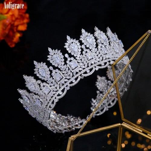 Dubai Luxury Big Cubic Zirconia Wedding Round Tiaras Saudi Arabia CZ Queen Princess Large Crown Pageant Huge Hair Accessories