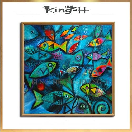 Fishes Handpainted Modern No Frame painted Blue fish Oil Paintings Wall Pictures For Living Home Decor Oil Painting