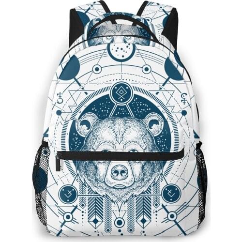 Teenagers Boy Backpack Geometric Bear Head And Moon Phases Casual Laptop Backpack Student School Bag Backpack