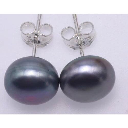 Genuine Pearl Earrings Natural 925 Silver Pearl Jewelry Flat Round Cultured Freshwater Pearl 925 Earrings Fashion(9-10mm)
