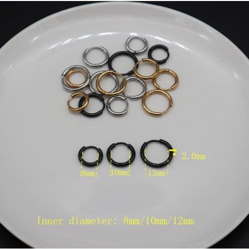 2.0mm Thickness Gold color/Black Stainless Steel Hoop Earring For Women/Men Round Earrings Circle Stuck Clasp Huggie Earrings