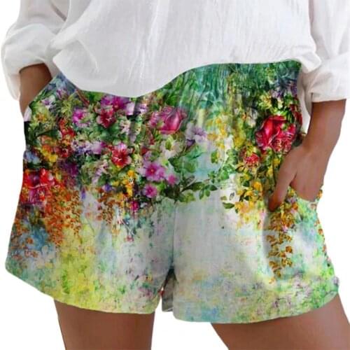 Plus Size Summer Women Casual Shorts Floral Print Loose Thin Elastic Waist Pocket Women Shorts vetement femme 2021 шорты женский