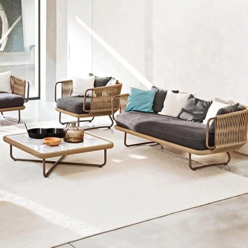 Nordic outdoor sofa courtyard garden rope home stay balcony rattan chair terrace rattan furniture combination