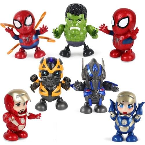 Spotify Premium Spiderman Captain America Hulk Iron Man Thanos Electric Toy Luminous Dancing Robot Anime Figure Action Kids Toys