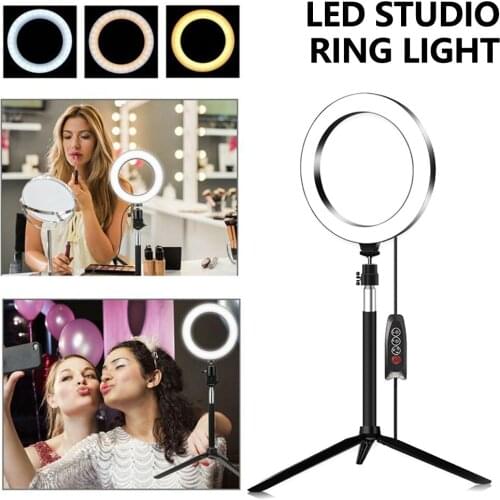 Photography Dimmable LED Selfie Ring Light Youtube Video Live 3200K-5500K Photo Studio Light With Phone Holder USB Plug Tripod