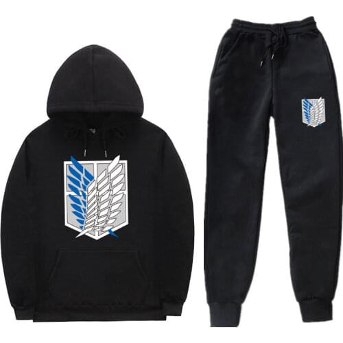 Streetwear Hoodies Sets Attack on Titan Hoodie trousers Loose survetement homme jogging complet homme sweatpants men Sets